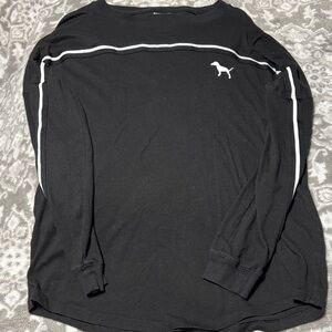 PINK Victoria's Secret Black Long-Sleeve Tee with White Piping